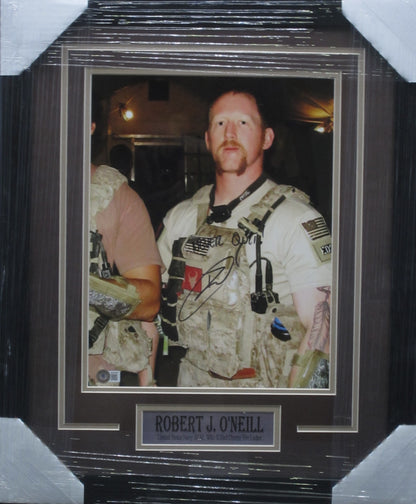 United States Navy Seal Team Six Osama bin Laden Killer Robert J. O'Neill Hand Signed Autographed 11x14 Photo with NEVER QUIT! Inscription Framed & Matted with BECKETT COA