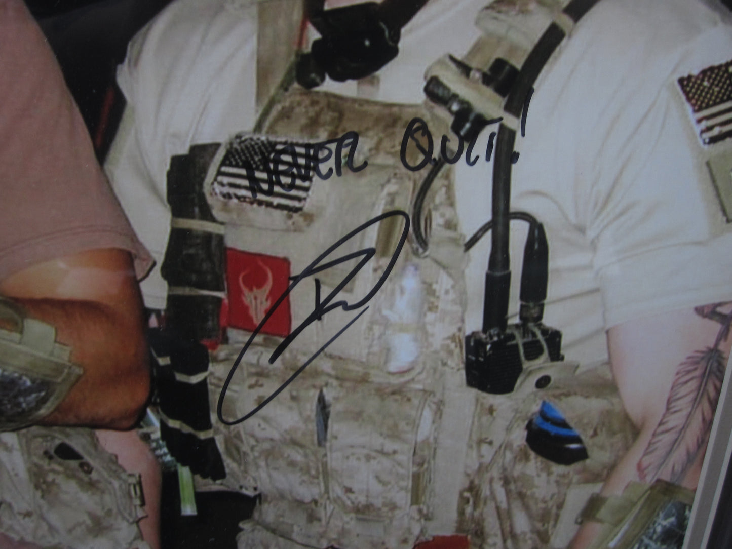 United States Navy Seal Team Six Osama bin Laden Killer Robert J. O'Neill Hand Signed Autographed 11x14 Photo with NEVER QUIT! Inscription Framed & Matted with BECKETT COA