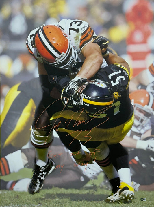 Cleveland Browns Joe Thomas Signed 30x40 Canvas with Get out of my way! Inscription with BECKETT COA
