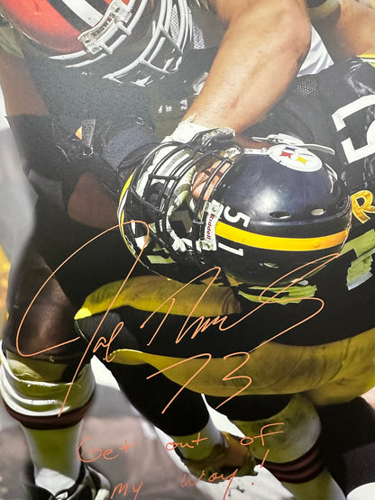 Cleveland Browns Joe Thomas Signed 30x40 Canvas with Get out of my way! Inscription with BECKETT COA