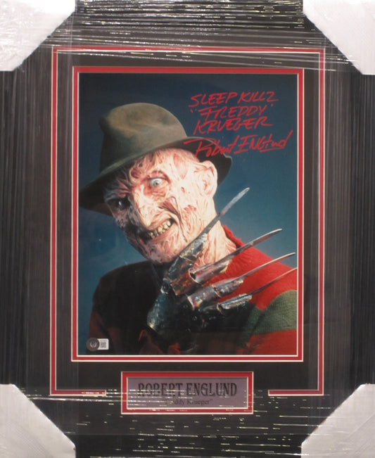 A Nightmare on Elm Street "Freddy Krueger" Robert England Signed 11x14 Photo with SLEEP KILLZ & 'FREDDY KRUEGER" Inscriptions Custom Framed & Matted with BECKETT COA