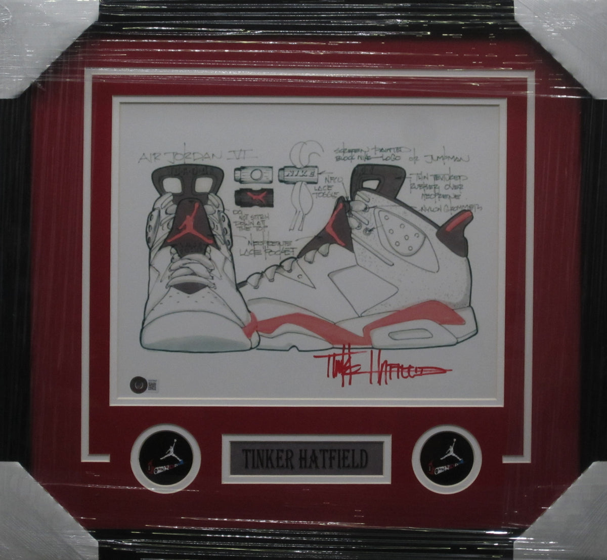 Air Jordan Designer Tinker Hatfield Hand Signed Autographed 11x14 Shoe Design Drawing Custom Framed & Matted with BECKETT COA