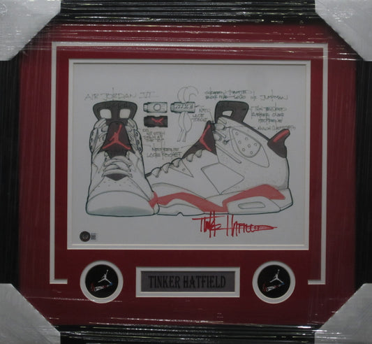 Air Jordan Designer Tinker Hatfield Hand Signed Autographed 11x14 Shoe Design Drawing Custom Framed & Matted with BECKETT COA