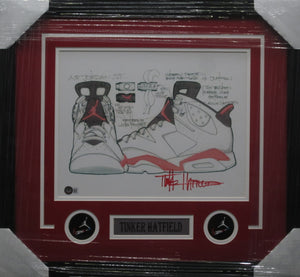 Air Jordan Designer Tinker Hatfield Signed 11x14 Shoe Design Drawing Framed & Matted with BECKETT COA