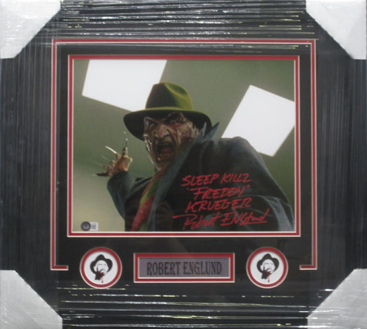 A Nightmare on Elm Street "Freddy Krueger" Robert England Signed 11x14 Photo with SLEEP KILLZ & 'FREDDY KRUEGER' Inscriptions Custom Framed & Matted with BECKETT COA