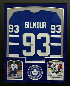Toronto Maple Leafs Doug Gilmour Signed Custom Blue Jersey Framed & Suede Matted with JSA COA