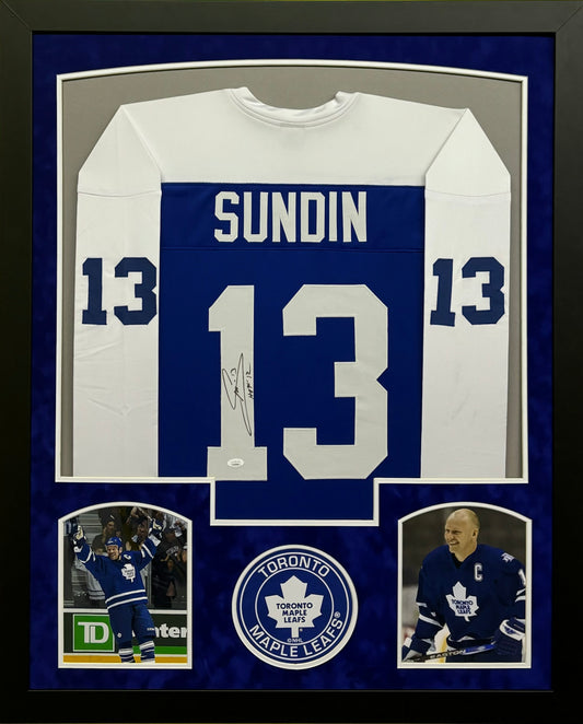 Toronto Maple Leafs Mats Sundin Hand Signed Autographed Custom Blue Jersey Framed & Suede Matted with JSA COA