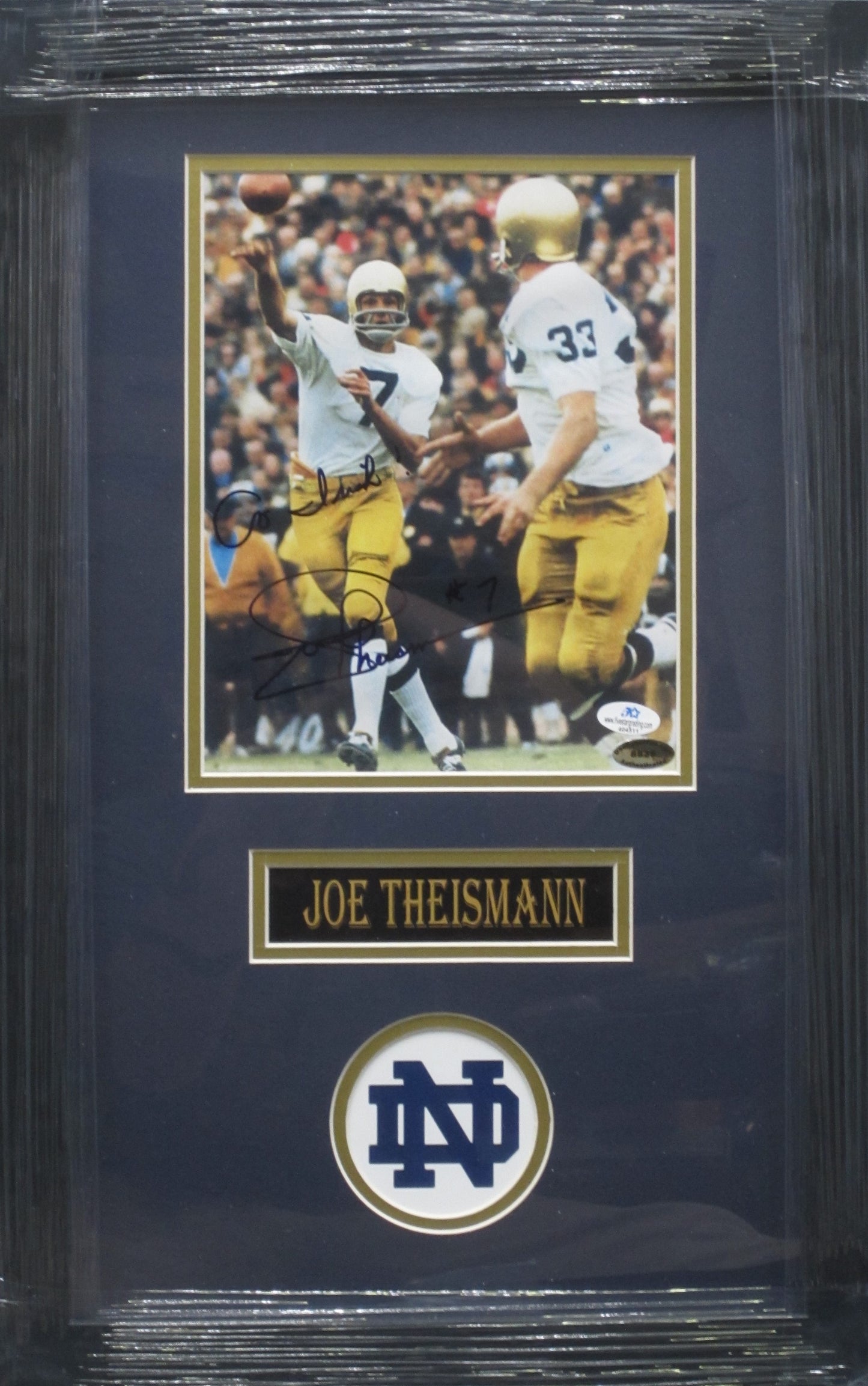 Notre Dame Fighting Irish Joe Theismann Hand Signed Autographed 8x10 Photo with Go Irish! Inscription Custom Framed & Matted with COA