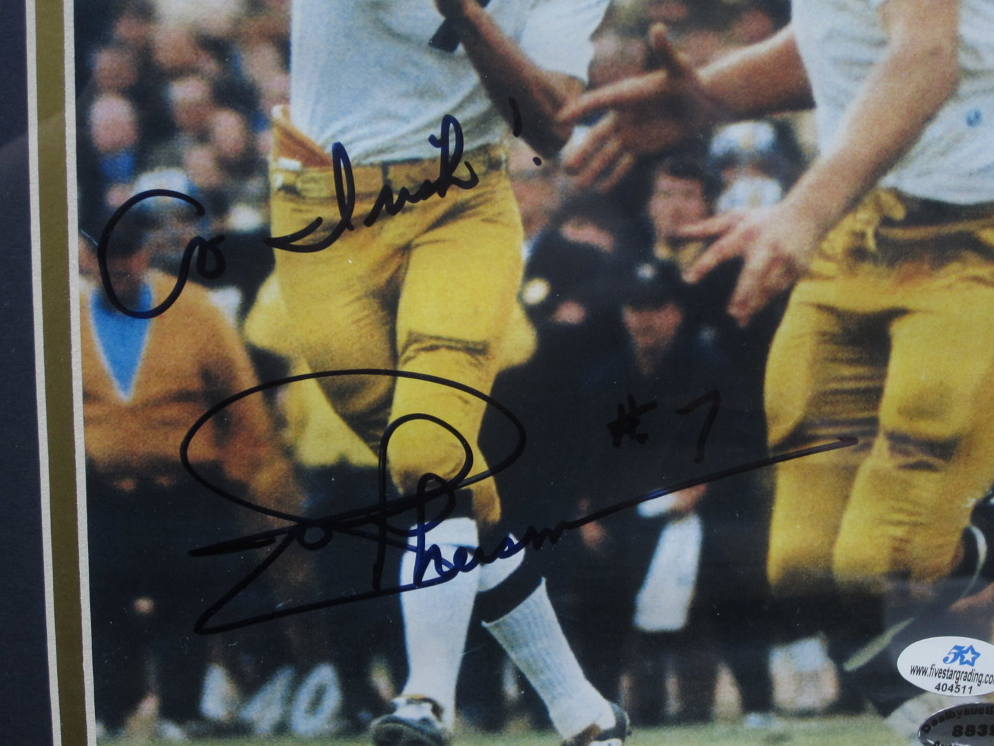Notre Dame Fighting Irish Joe Theismann Hand Signed Autographed 8x10 Photo with Go Irish! Inscription Custom Framed & Matted with COA