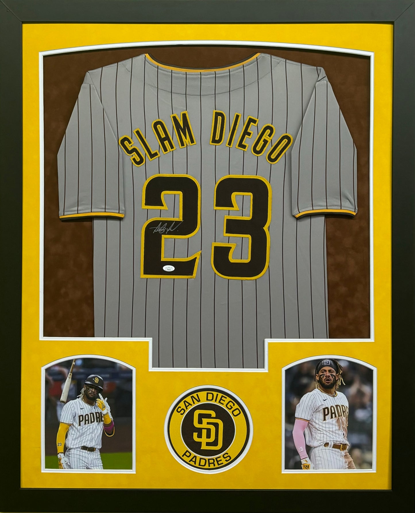 San Diego Padres Fernando Tatis Jr.  Hand Signed Autographed Custom Pinstripe Slam Diego Jersey Framed & Suede Matted with JSA COA