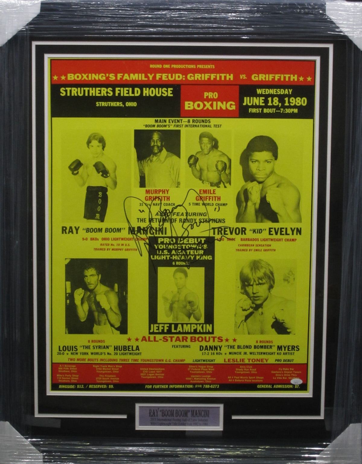 American Boxer Ray "Boom Boom" Mancini Hand Signed Autographed Vintage Used Fight Night Poster Framed & Matted with JSA COA