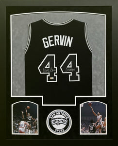 San Antonio Spurs George Gervin Signed Custom Black Jersey with Iceman Inscription Framed & Suede Matted with BECKETT COA
