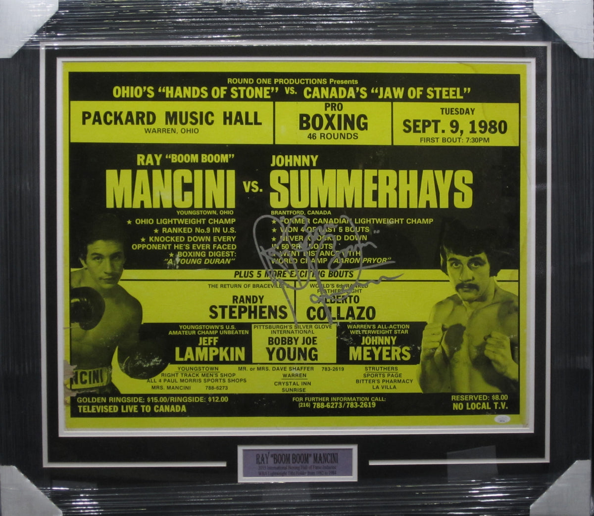 American Boxer Ray "Boom Boom" Mancini Hand Signed Autographed Vintage Used Fight Night Poster Framed & Matted with JSA COA