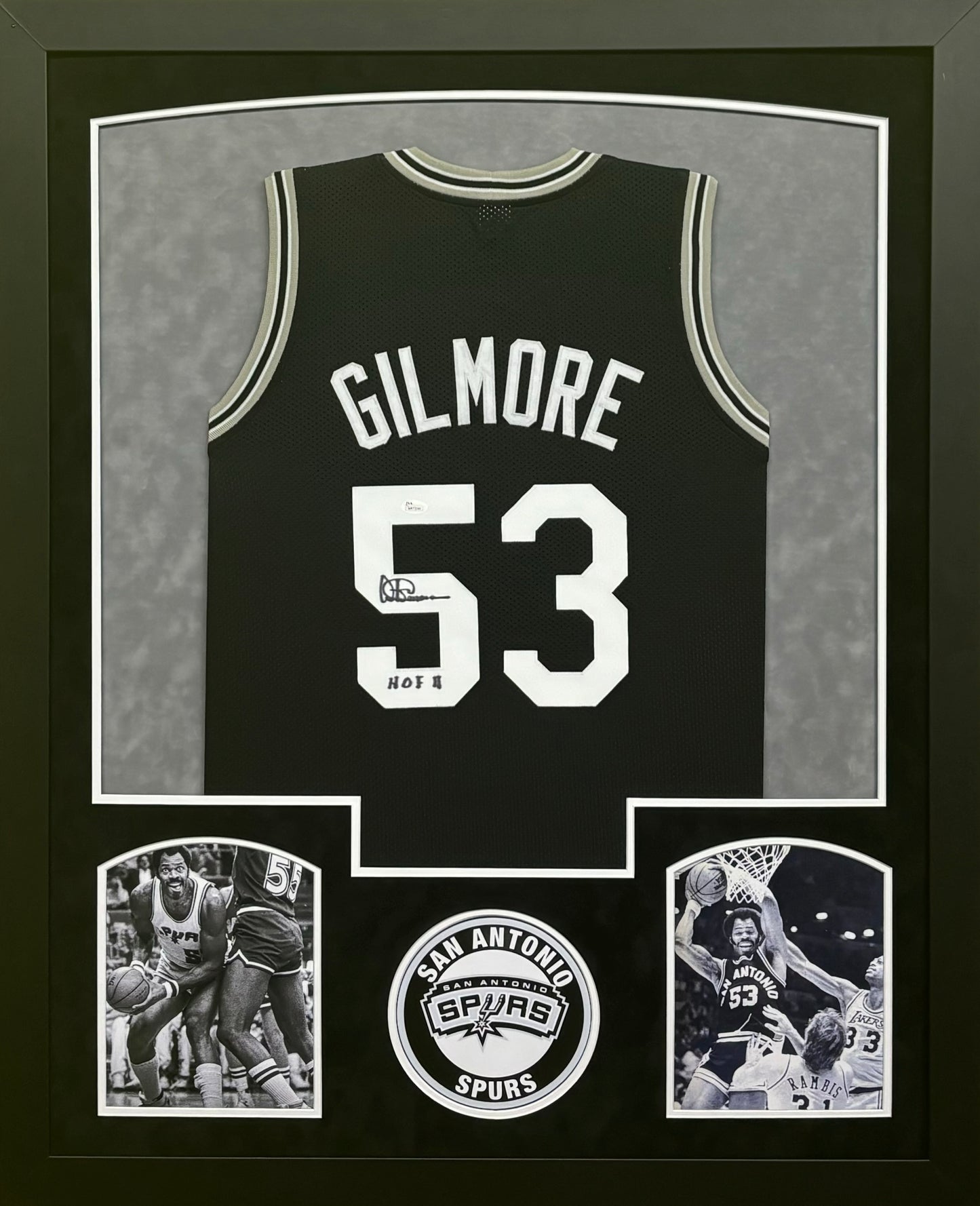 San Antonio Spurs Artis Gilmore Hand Signed Autographed Custom Black Jersey with HOF 11 Inscription Framed & Suede Matted with JSA COA