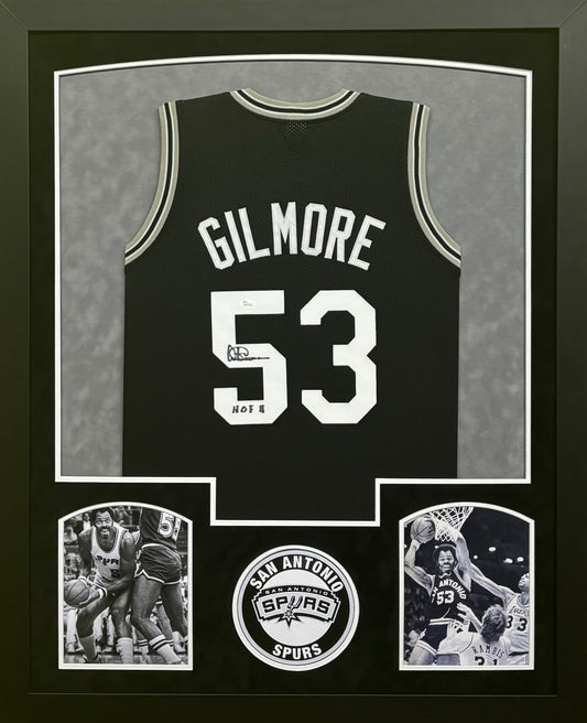 San Antonio Spurs Artis Gilmore Hand Signed Autographed Custom Black Jersey with HOF 11 Inscription Framed & Suede Matted with JSA COA