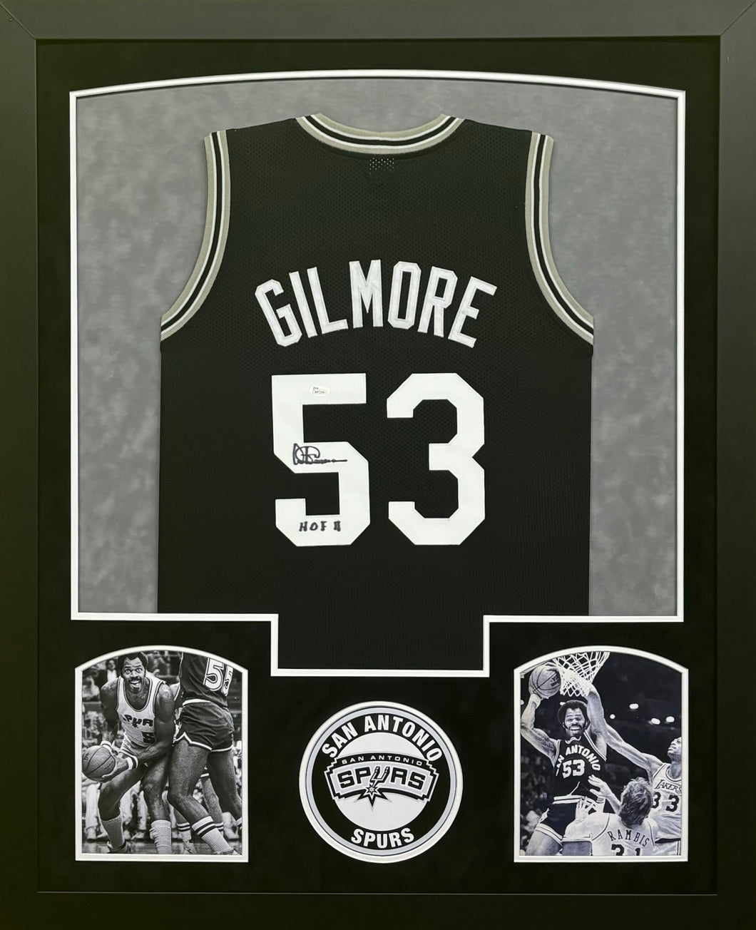 San Antonio Spurs Artis Gilmore Signed Custom Black Jersey with HOF 11 Inscription Framed & Suede Matted with JSA COA