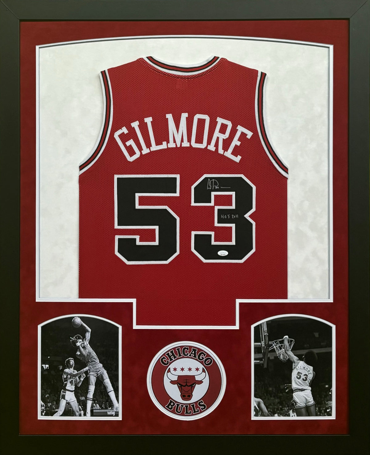 Chicago Bulls Artis Gilmore Hand Signed Autographed Custom Red Jersey with HOF 2011 Inscription Framed & Suede Matted with JSA COA