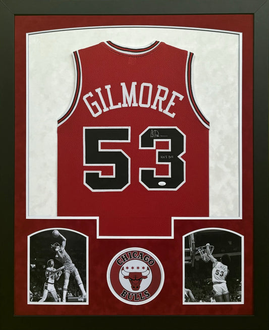 Chicago Bulls Artis Gilmore Hand Signed Autographed Custom Red Jersey with HOF 2011 Inscription Framed & Suede Matted with JSA COA
