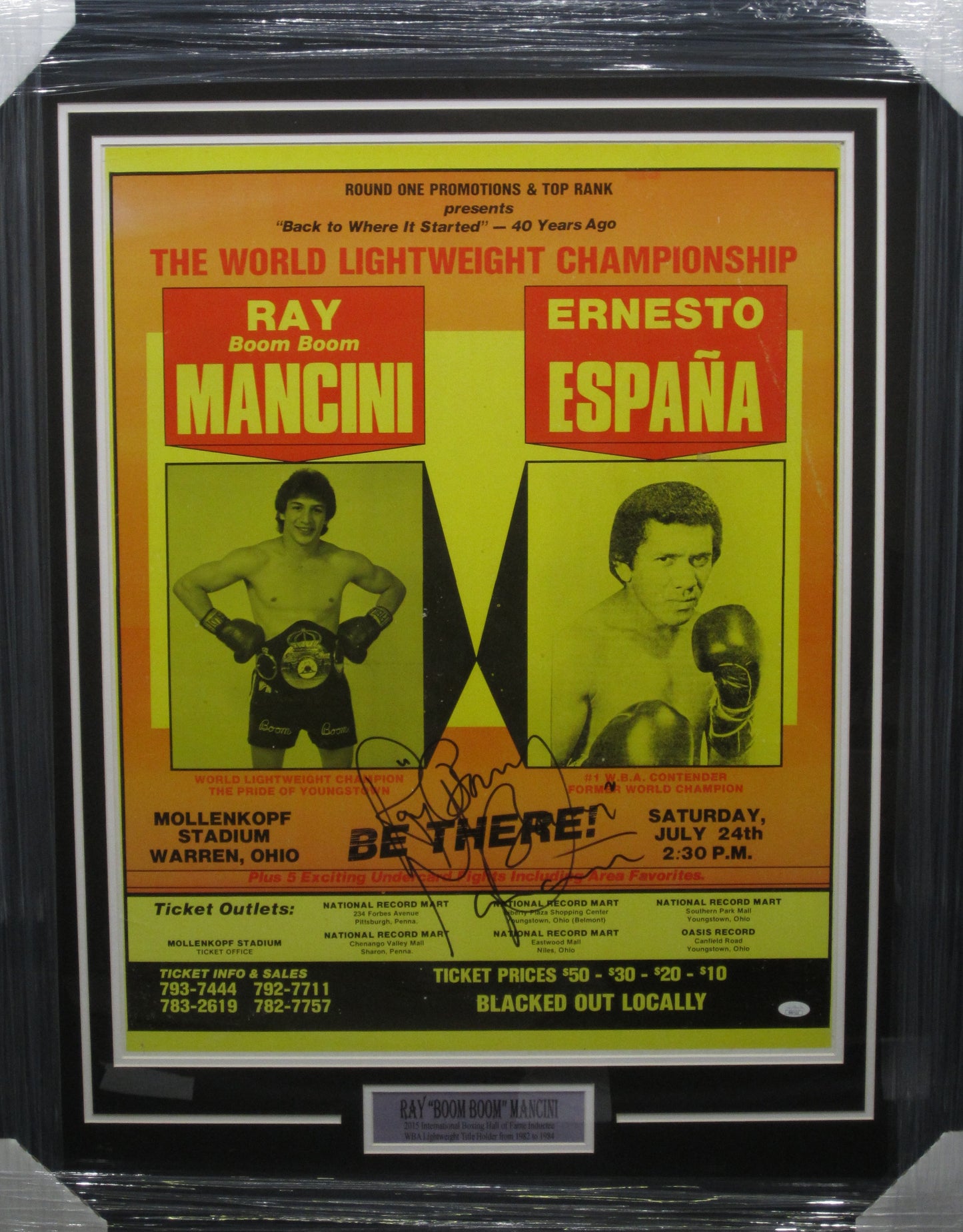 American Boxer Ray "Boom Boom" Mancini Hand Signed Autographed Vintage Used Fight Night Poster Framed & Matted with JSA COA