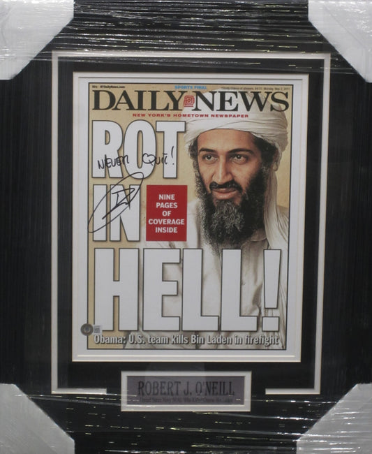 United States Navy Seal Team Six Osama bin Laden Killer Robert J. O'Neill Hand Signed Autographed 11x14 Magazine with NEVER QUIT! Inscription Framed & Matted with BECKETT COA