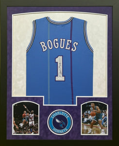 Charlotte Hornets Tyrone "Muggsy" Bogues Signed Custom Blue Jersey Framed & Suede Matted with JSA COA