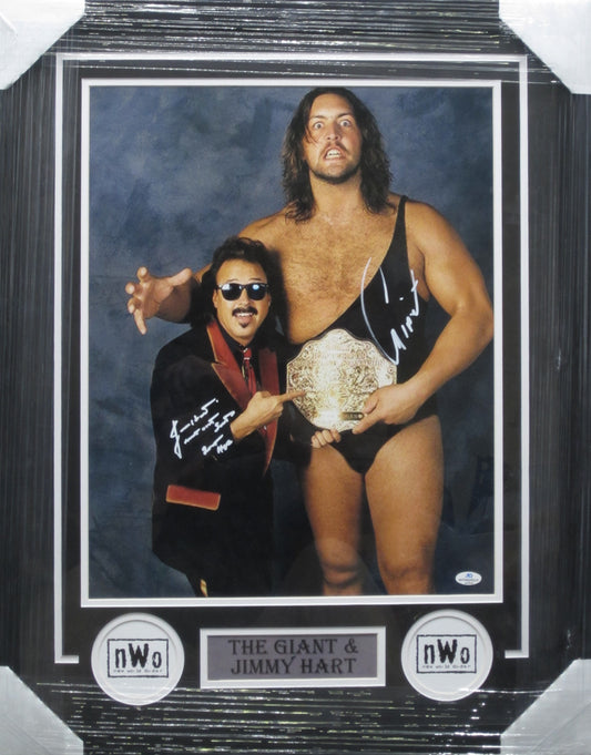 American Professional Wrestler The Giant & WWE Manager Jimmy Hart Dual Hand Signed Autographed 16x20 Photo with 2005 HOF Jimmy Hart Inscription Framed & Matted with COA