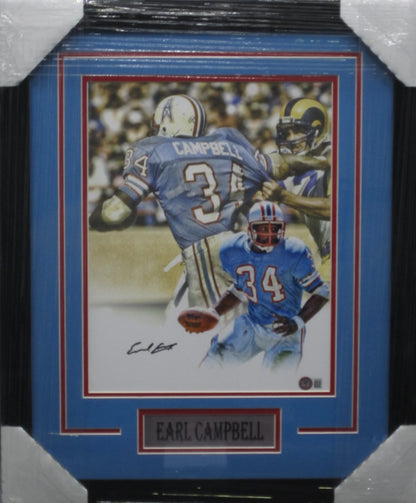 Houston Oilers Earl Campbell Hand Signed Autographed 11x14 Photo Framed & Matted with BECKETT COA