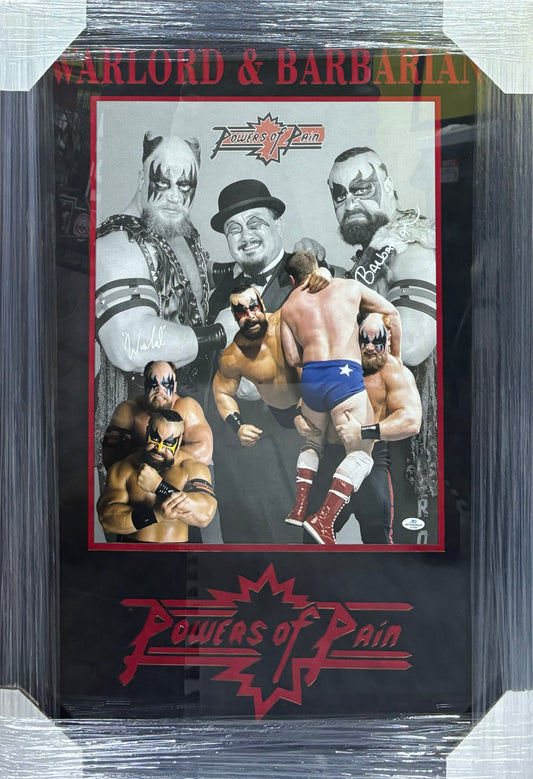 American Wrestling Tag Team Powers of Pain Warlord & Barbarian Dual Hand Signed Autographed 16x20 Photo Custom Framed & Cutout Suede Matted with COA