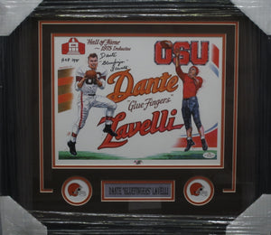 Cleveland Browns / Ohio State Buckeyes Dante Lavelli Hand Signed Autographed 11x14 Lithograph with "Gluefingers" & HOF 1975 Inscriptions Framed & Matted with COA