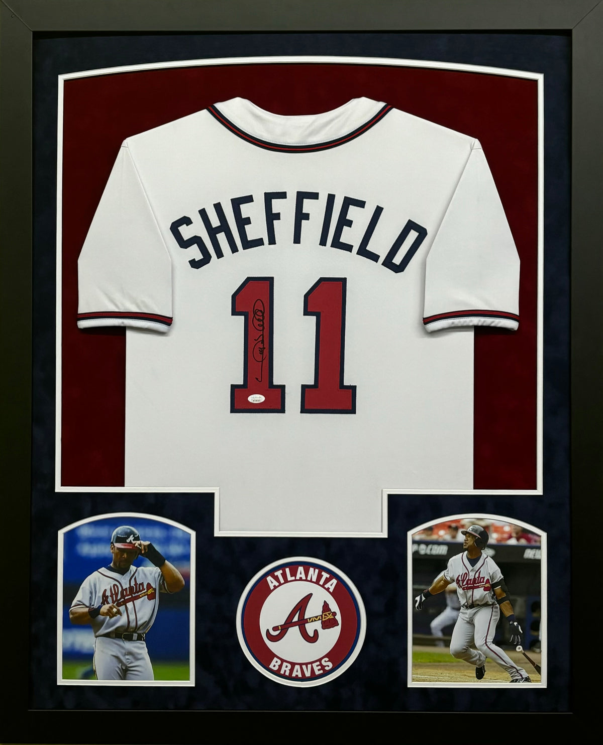Atlanta Braves Gary Sheffield Hand Signed Autographed Custom White Jersey Framed & Suede Matted with JSA COA