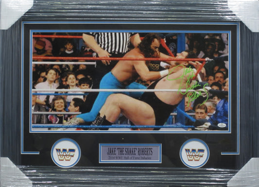 American Professional Wrestler Jake "The Snake" Roberts Hand Signed Autographed Panoramic Photo Framed & Matted with COA