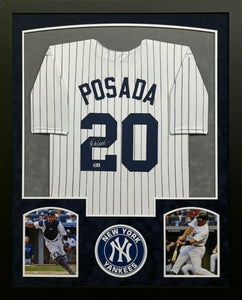 New York Yankees Jorge Posada Signed Custom Pinstripe Jersey Framed & Suede Matted with BECKETT COA