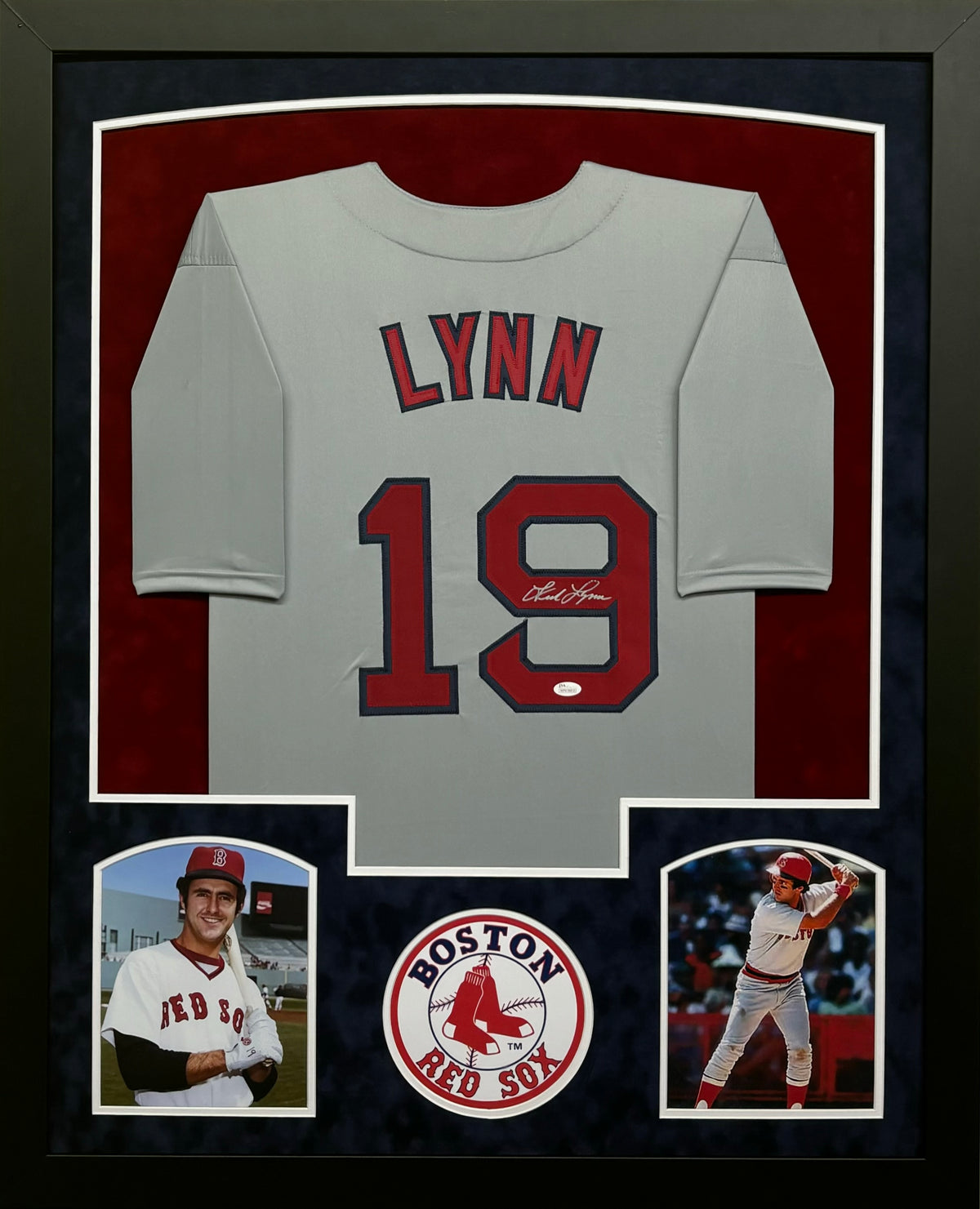 Boston Red Sox Fred Lynn Hand Signed Autographed Custom Gray Jersey Framed & Suede Matted with JSA COA