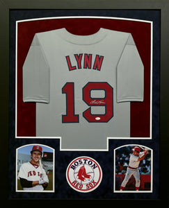 Boston Red Sox Fred Lynn Signed Custom Gray Jersey Framed & Suede Matted with JSA COA