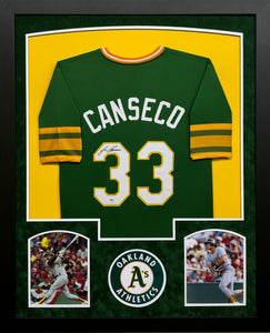 Oakland Athletics Jose Canseco Signed Custom Green Jersey Framed & Suede Matted with PSA COA