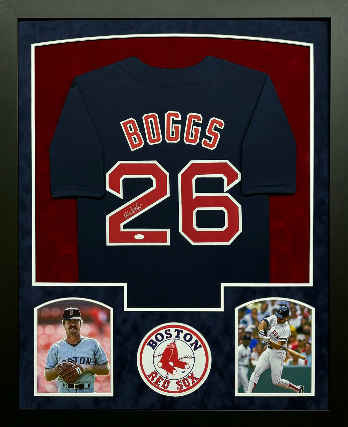 Boston Red Sox Wade Boggs Hand Signed Autographed Custom Blue Jersey Framed & Suede Matted with JSA COA