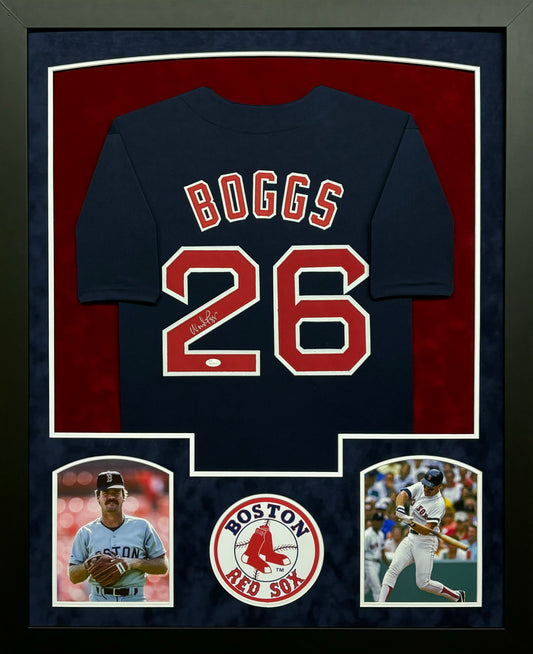 Boston Red Sox Wade Boggs Hand Signed Autographed Custom Blue Jersey Framed & Suede Matted with JSA COA