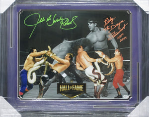 American Professional Wrestlers Jake "The Snake" Roberts & Ricky "The Dragon" Steamboat Dual Hand Signed Autographed 16x20 Photo with HOF 2009 Ricky Steamboat Inscription Framed & Matted with COA