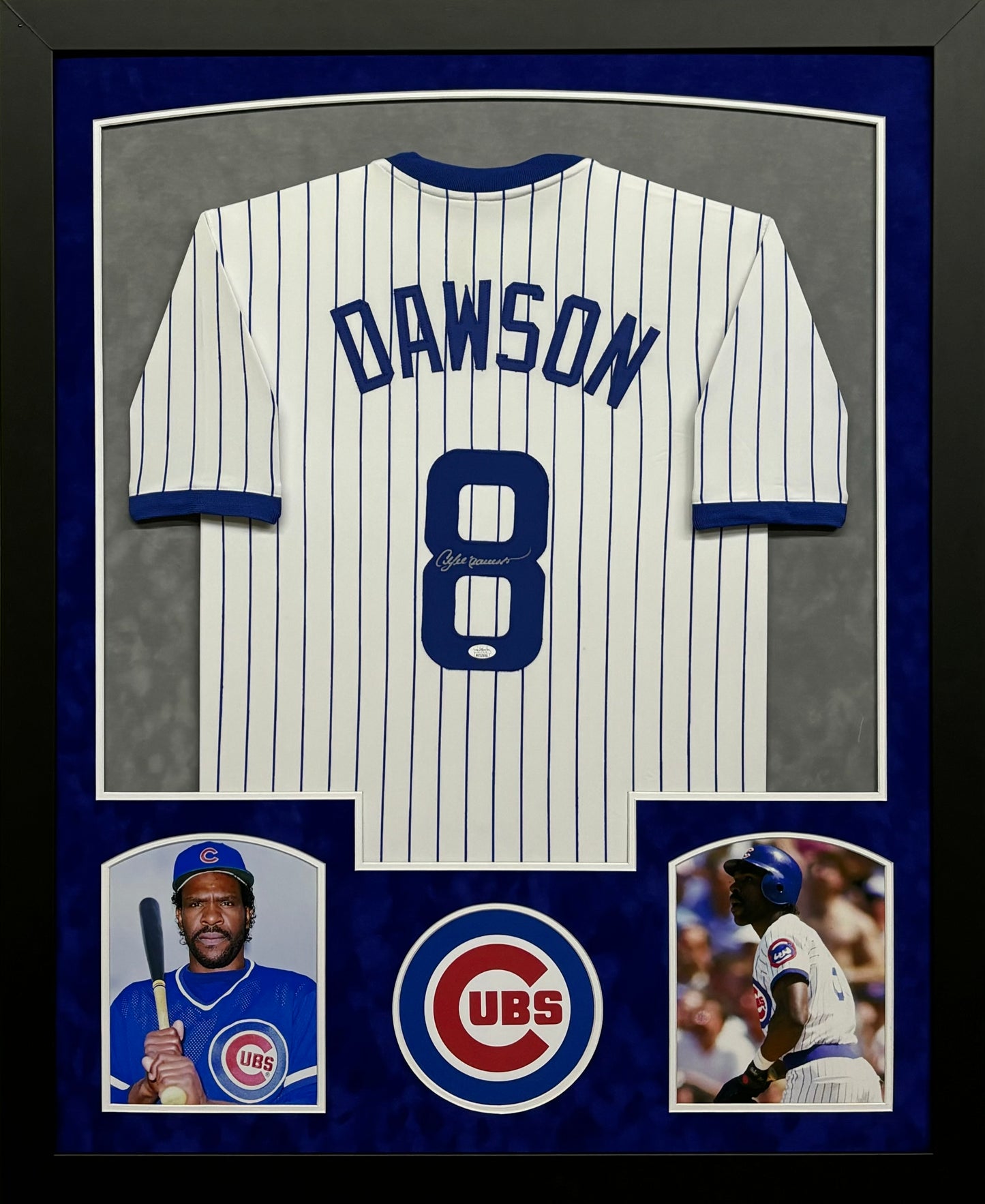 Chicago Cubs Andre Dawson Hand Signed Autographed Custom Pinstripe Jersey Framed & Suede Matted with JSA COA