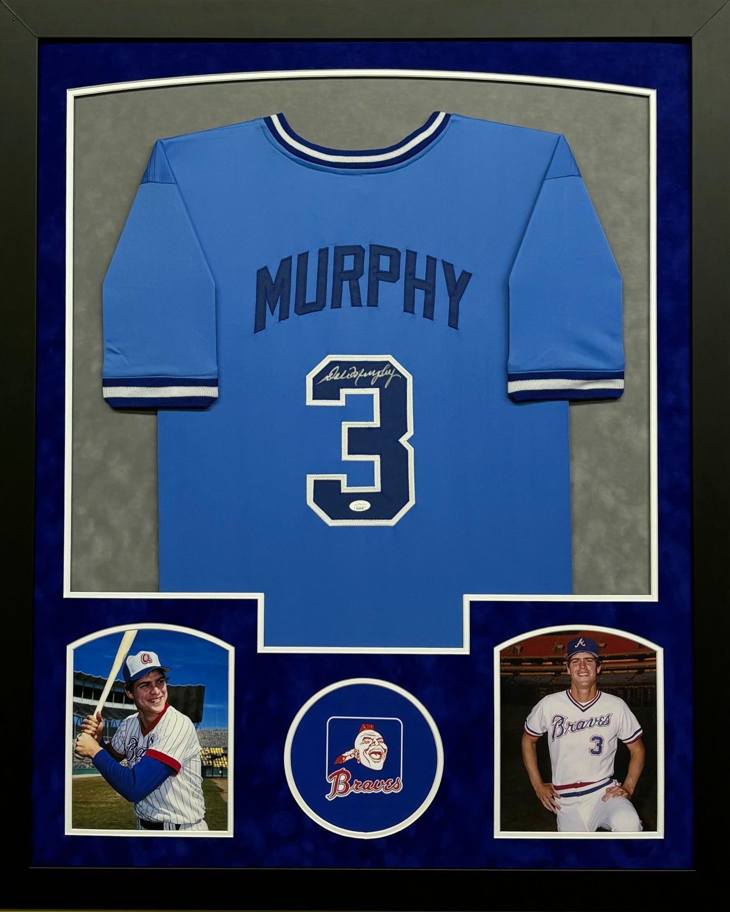 Atlanta Braves Dale Murphy Hand Signed Autographed Custom Blue Jersey Framed & Suede Matted with JSA COA