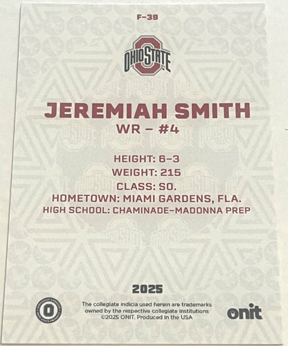 Pre-Sale Jeremiah Smith Hand Signed Autographed 2025 ONIT Athlete Ohio State Buckeyes White Fusion Card F-39