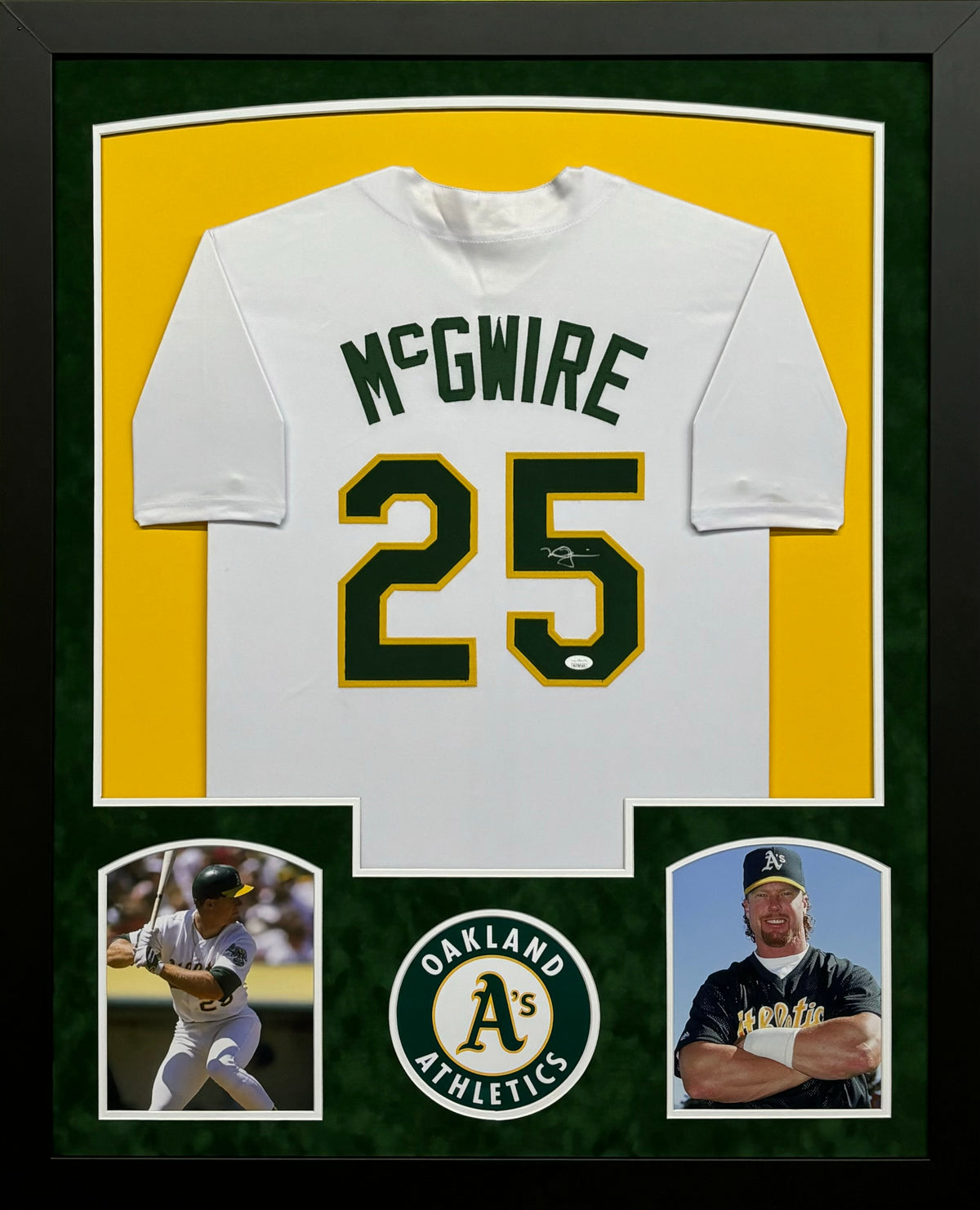 Oakland Athletics Mark McGwire Hand Signed Autographed Custom White Jersey Framed & Suede Matted with JSA COA