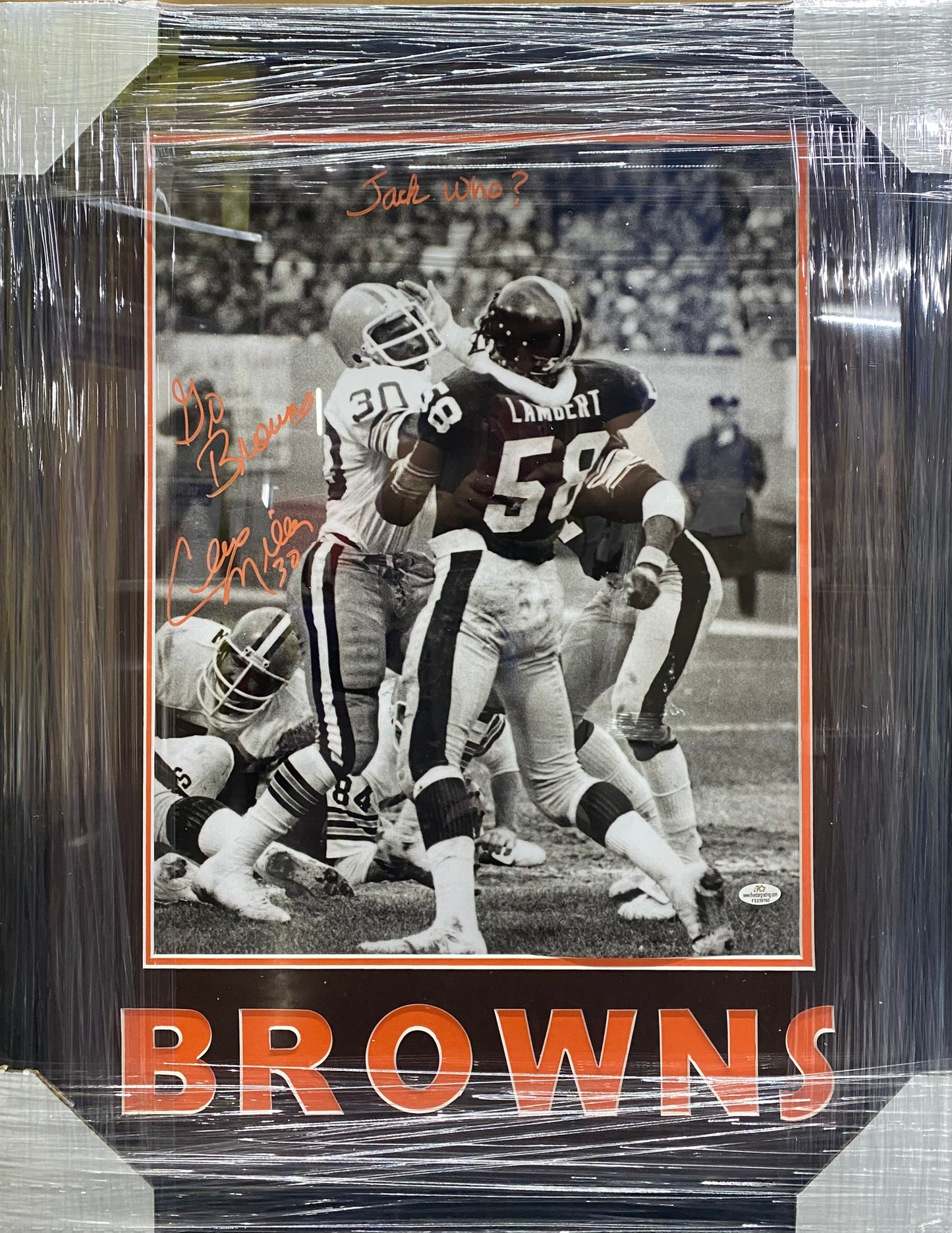 Cleveland Browns Cleo Miller Hand Signed Autographed 16x20 Photo with Jack Who? & Go Browns Inscriptions Framed & BROWNS Matted with COA
