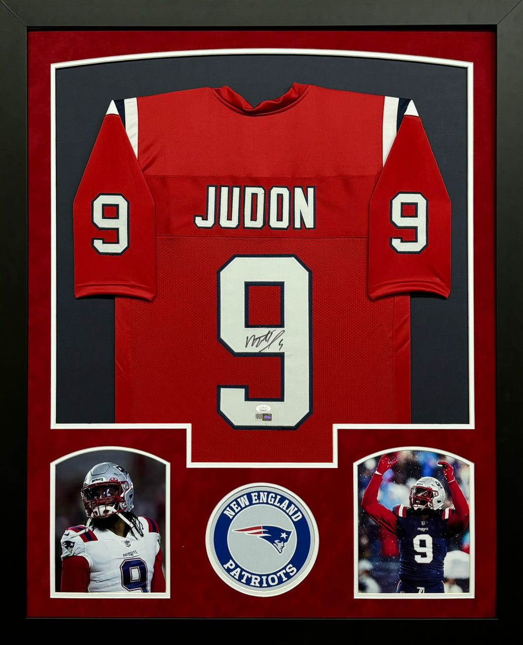 New England Patriots Matthew Judon Signed Custom Red Jersey Framed & Suede Matted with JSA COA