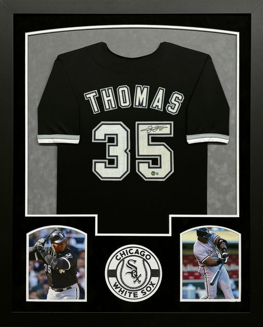 Chicago White Sox Frank Thomas Hand Signed Autographed Custom Black Jersey Framed & Suede Matted with BECKETT COA