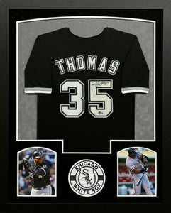 Chicago White Sox Frank Thomas Signed Custom Black Jersey Framed & Suede Matted with BECKETT COA