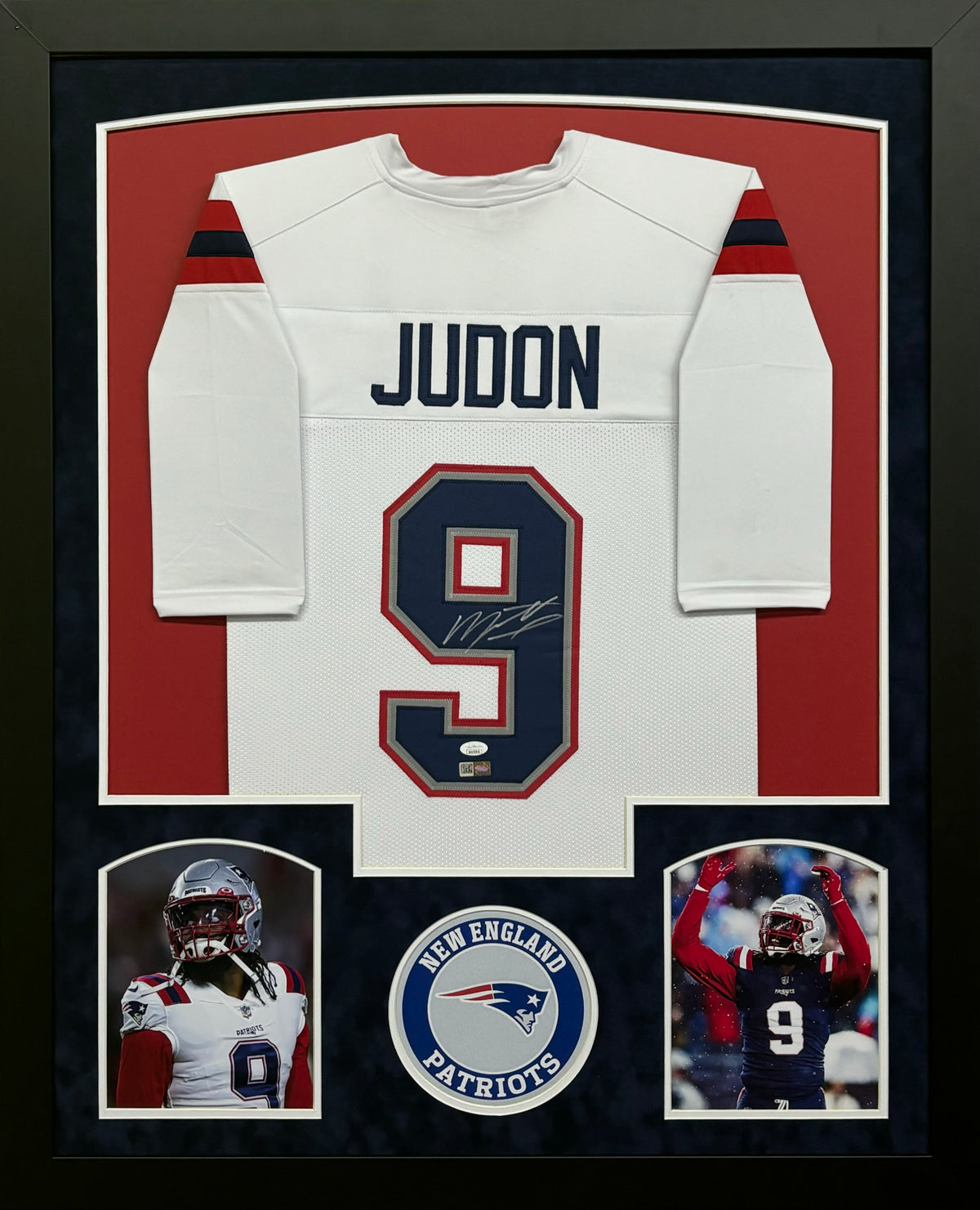 New England Patriots Matthew Judon Hand Signed Autographed Custom White Jersey Framed & Suede Matted with JSA COA