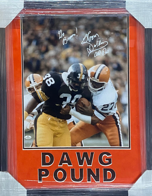 Cleveland Browns Thom Darden Hand Signed Autographed 16x20 Photo with Go Browns! & All-Pro Inscriptions Framed & DAWG POUND Suede Matted with COA