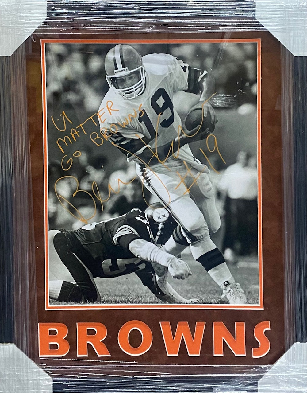 Cleveland Browns Bernie Kosar Hand Signed Autographed 16x20 Photo with U MATTER & GO BROWNS Inscriptions Framed & BROWNS Suede Matted with COA