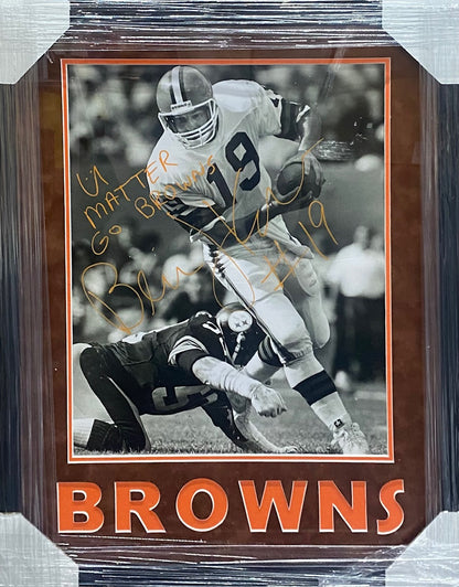 Cleveland Browns Bernie Kosar Hand Signed Autographed 16x20 Photo with U MATTER & GO BROWNS Inscriptions Framed & BROWNS Suede Matted with COA